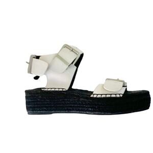 White Leather Buckled Black Espadrille Platform Sandal Sol Sana Size 6